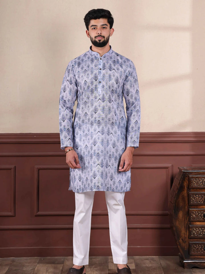 Modern Linen Kurta Pajama | Lavender Shade Digital Print Design