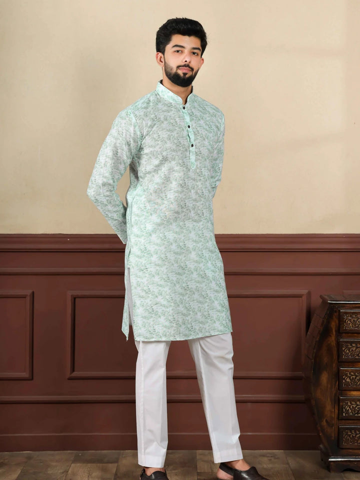 Timeless Men's Linen Kurta Pajama | Pastel Green  Festive Wear