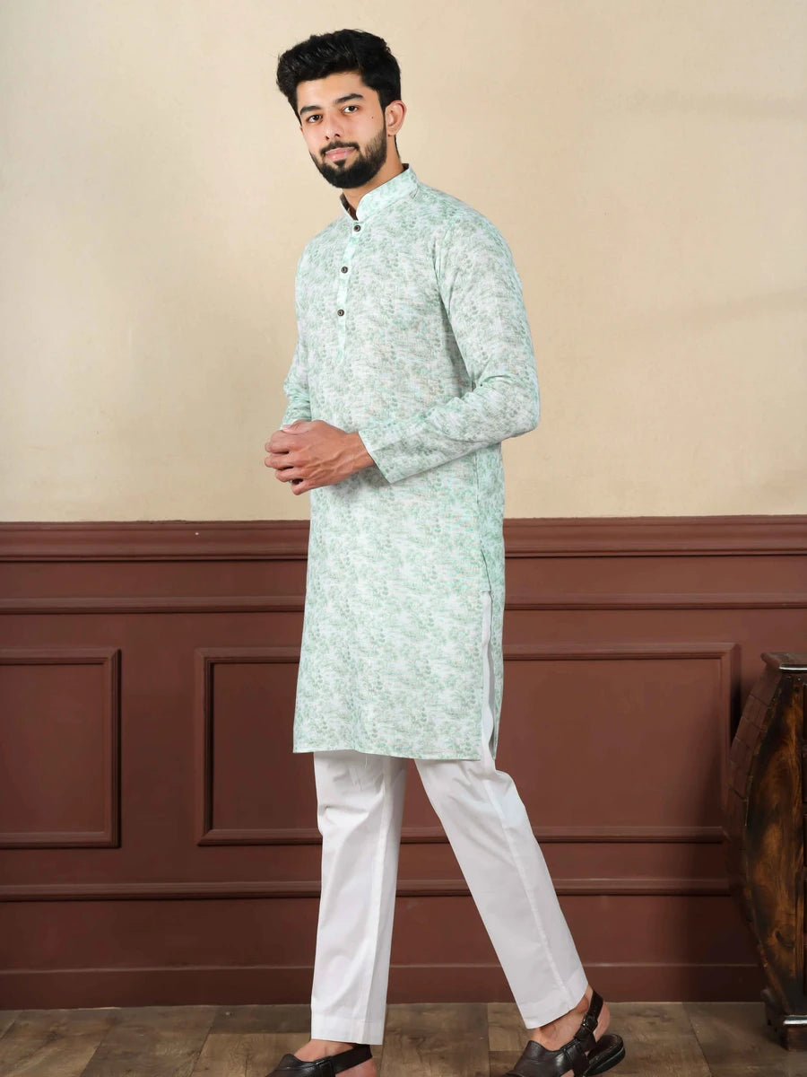 Timeless Men's Linen Kurta Pajama | Pastel Green  Festive Wear