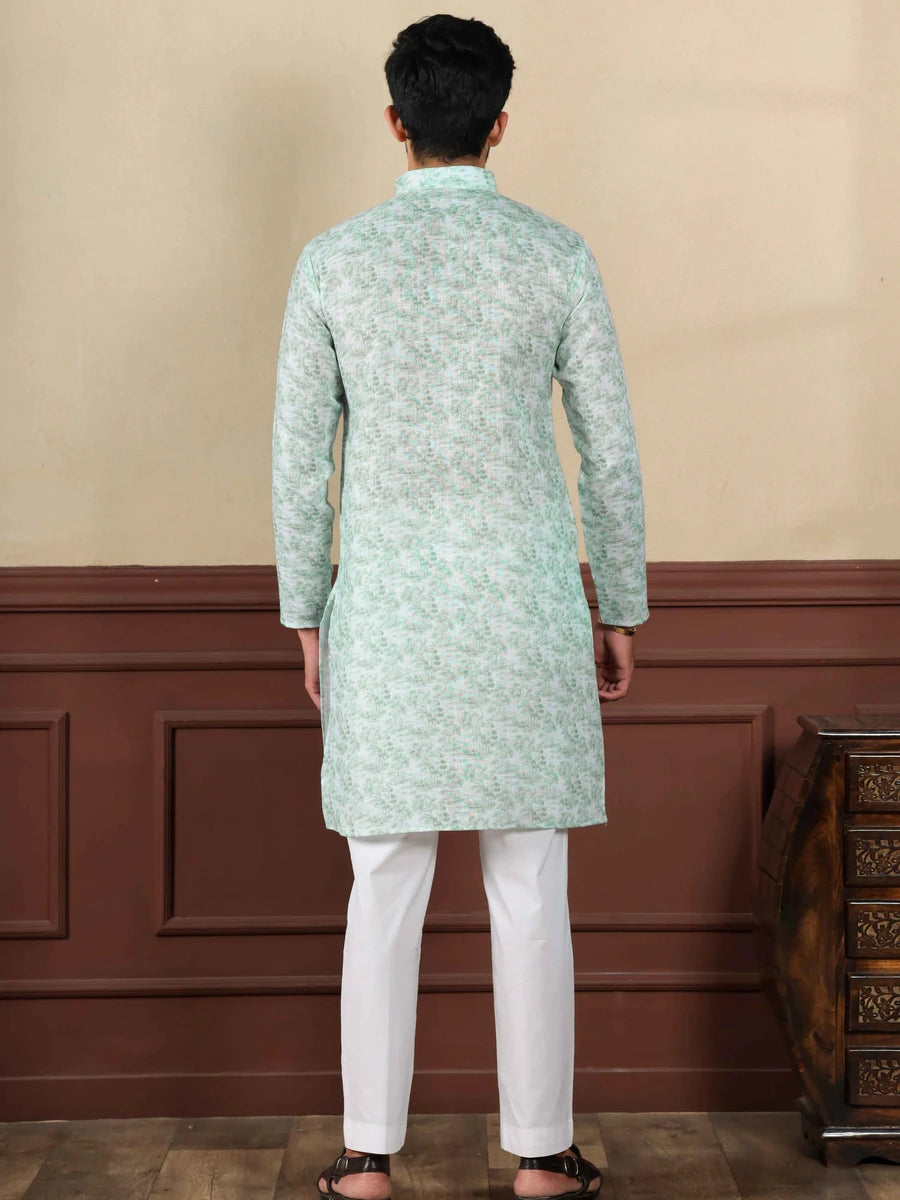 Timeless Men's Linen Kurta Pajama | Pastel Green  Festive Wear