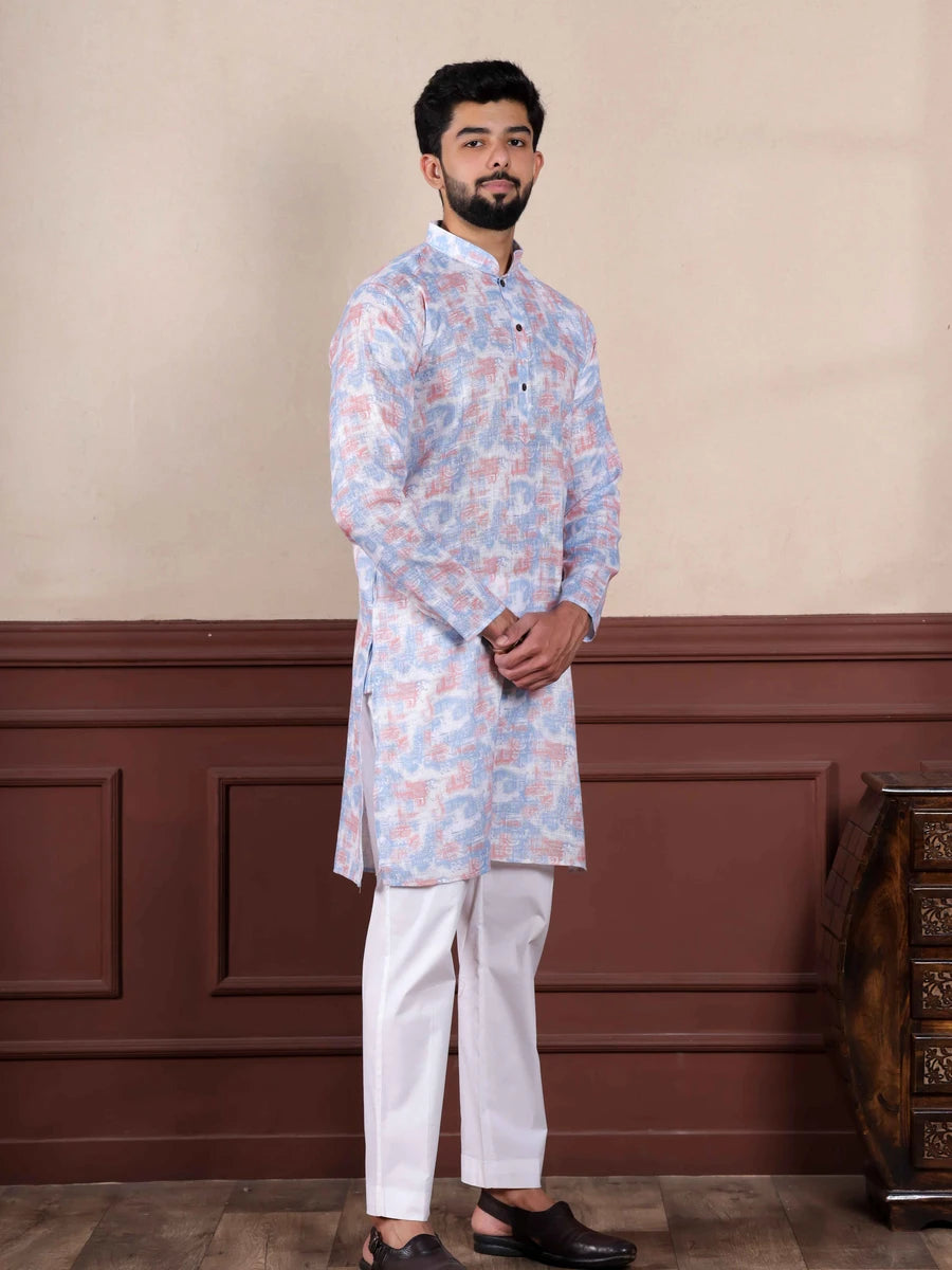 Luxurious Lavender Designer Kurta Pajama | Digital Printed Linen Wedding