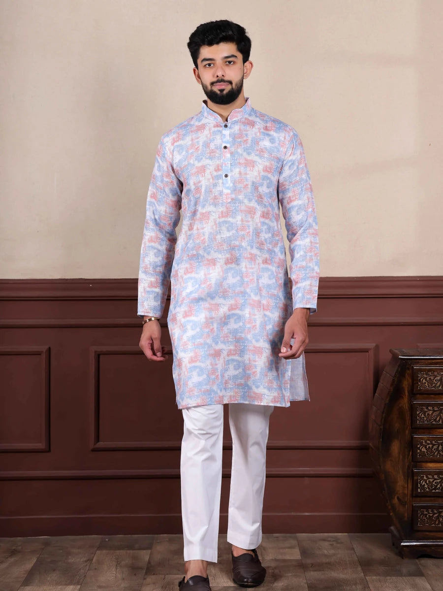 Luxurious Lavender Designer Kurta Pajama | Digital Printed Linen Wedding