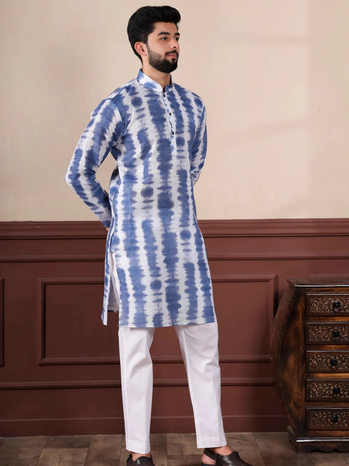 Elegance Linen Kurta Pajama | Digital Printed Cotton Bottom