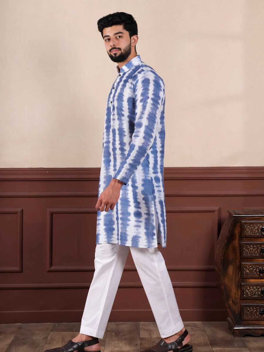 Elegance Linen Kurta Pajama | Digital Printed Cotton Bottom