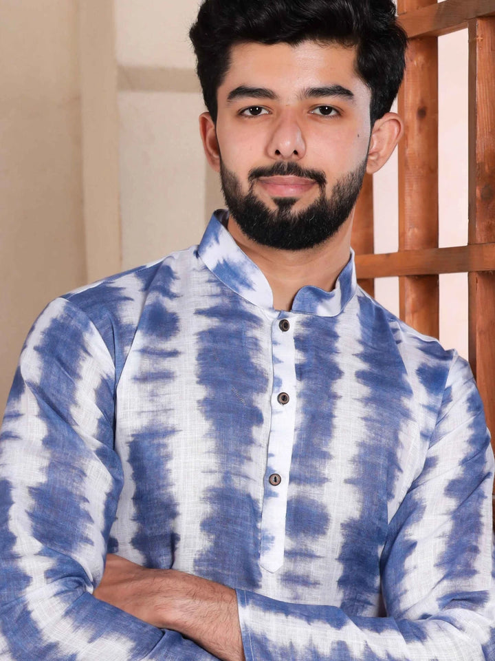 Elegance Linen Kurta Pajama | Digital Printed Cotton Bottom