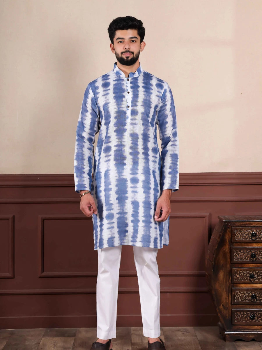 Elegance Linen Kurta Pajama | Digital Printed Cotton Bottom