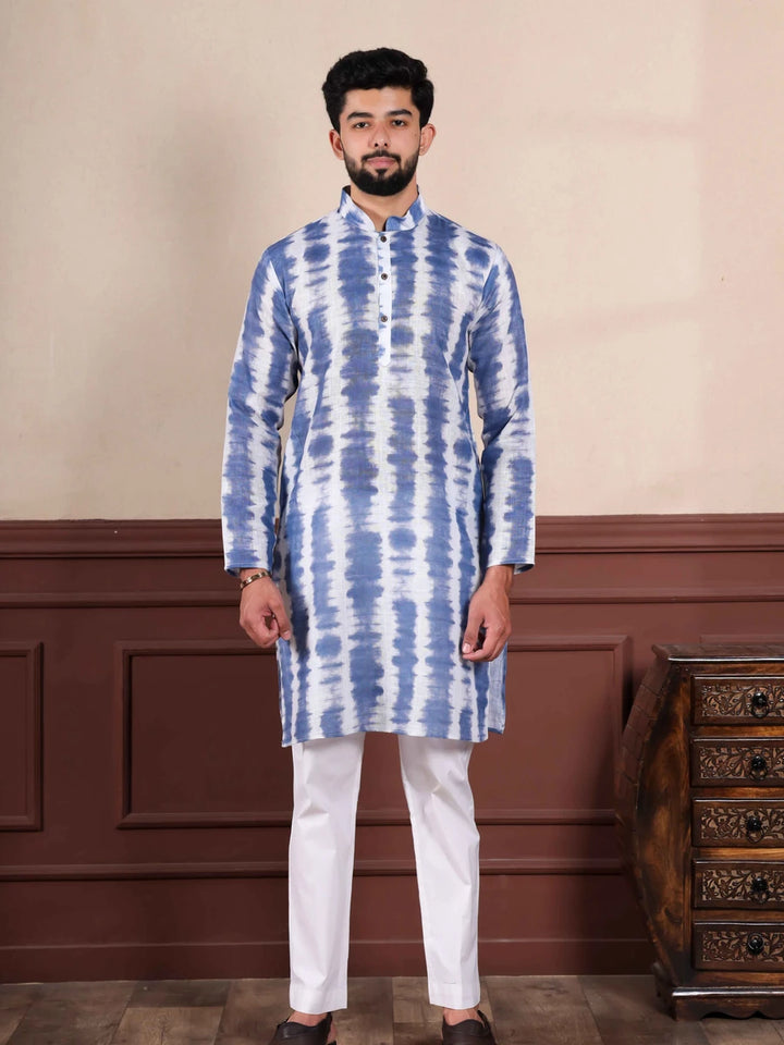 Elegance Linen Kurta Pajama | Digital Printed Cotton Bottom