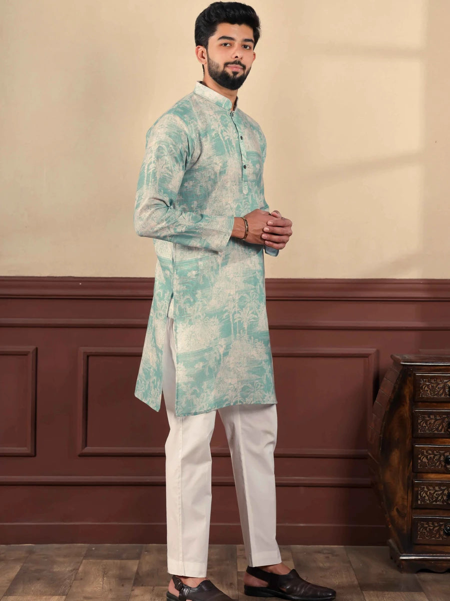 Men's Trendy Light Rama Kurta Pajama | Digital Print Design