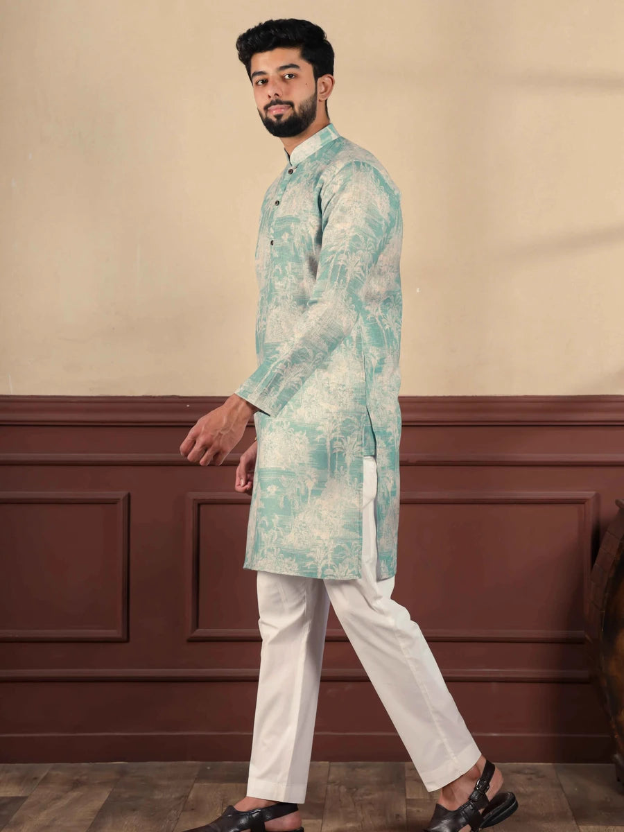 Men's Trendy Light Rama Kurta Pajama | Digital Print Design