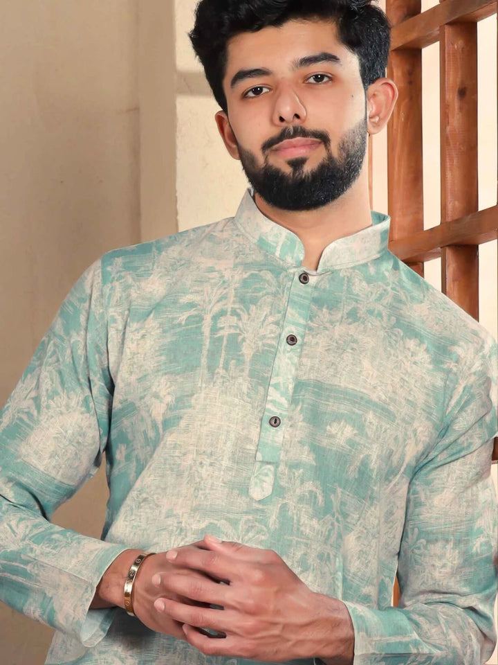 Men's Trendy Light Rama Kurta Pajama | Digital Print Design