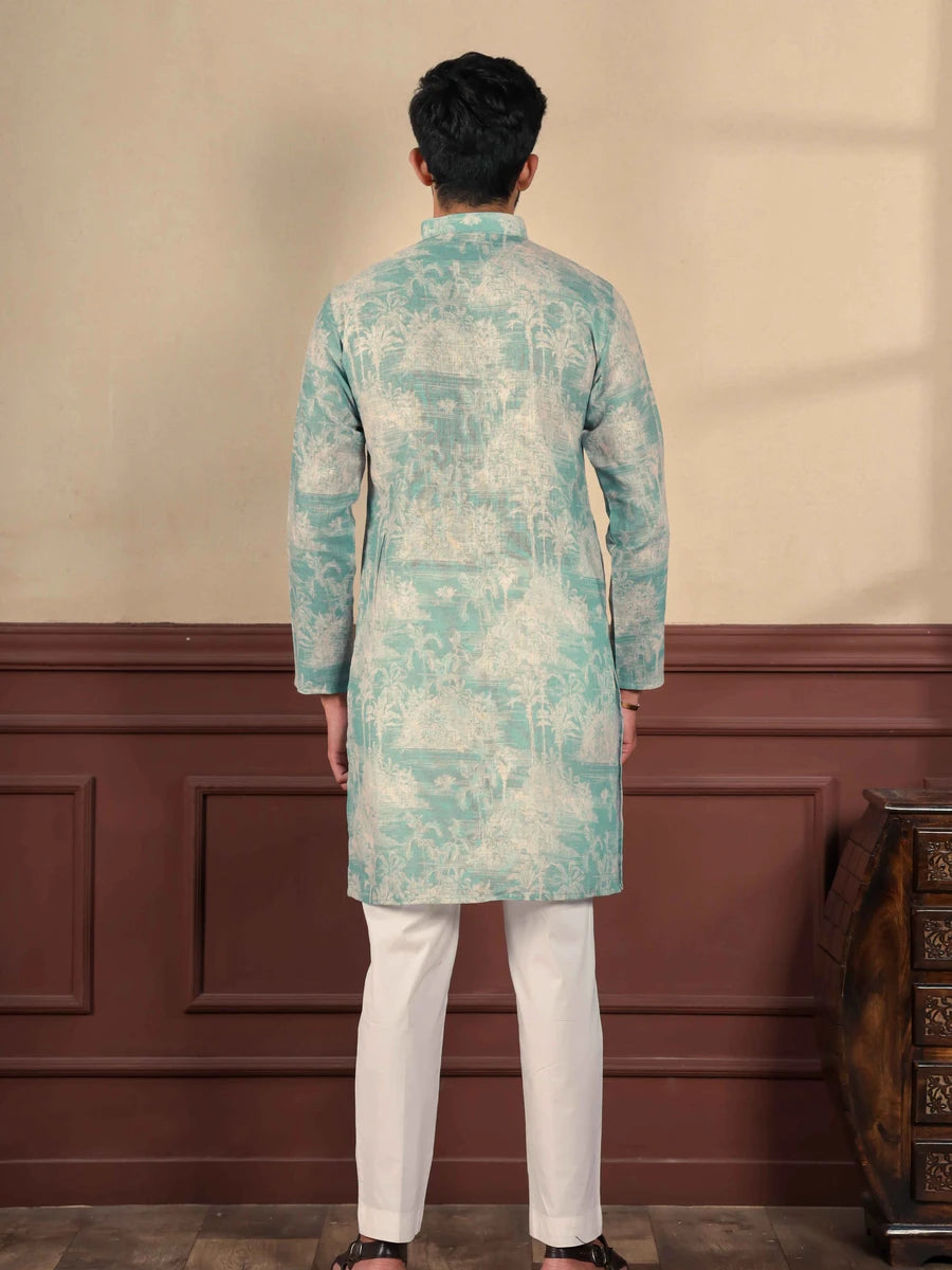 Men's Trendy Light Rama Kurta Pajama | Digital Print Design