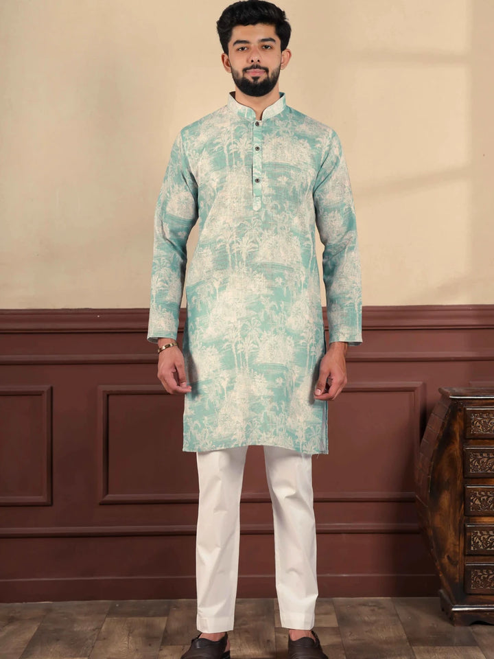 Men's Trendy Light Rama Kurta Pajama | Digital Print Design