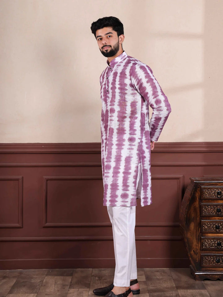 Elegance Linen Kurta Pajama | Digital Printed Cotton Bottom