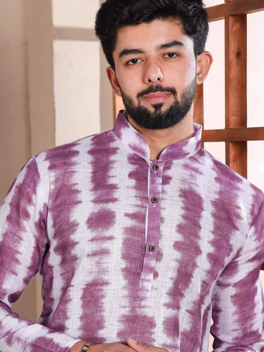 Elegance Linen Kurta Pajama | Digital Printed Cotton Bottom