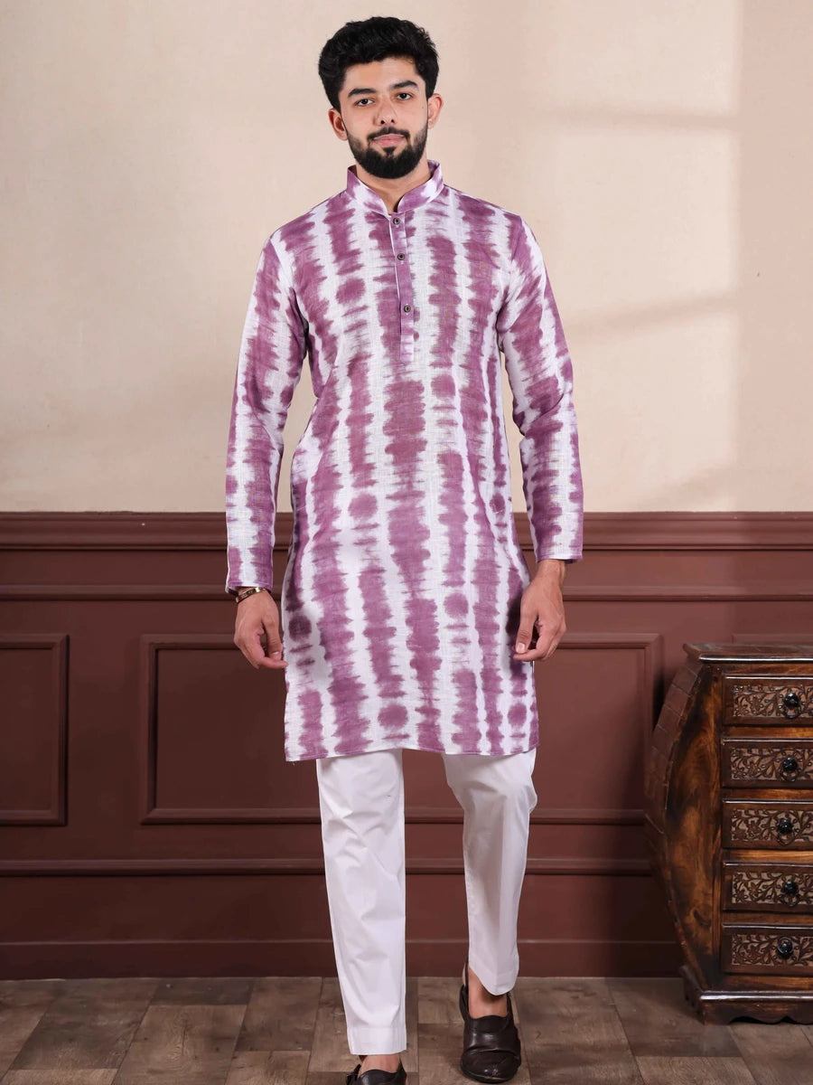 Elegance Linen Kurta Pajama | Digital Printed Cotton Bottom