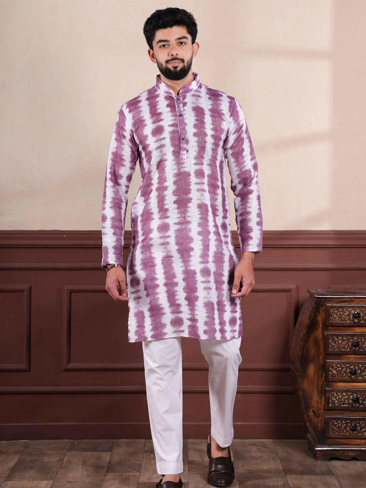 Elegance Linen Kurta Pajama | Digital Printed Cotton Bottom