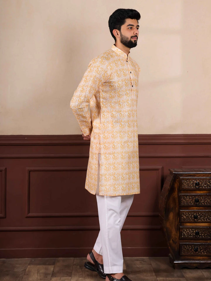 Ethnic Light Yellow  Party Wear Kurta Pajama | Designer Digital Printed Kurta