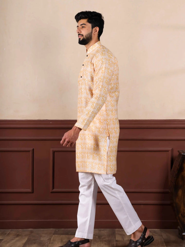 Ethnic Light Yellow  Party Wear Kurta Pajama | Designer Digital Printed Kurta