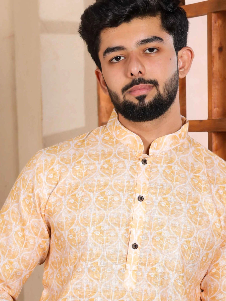 Ethnic Light Yellow  Party Wear Kurta Pajama | Designer Digital Printed Kurta