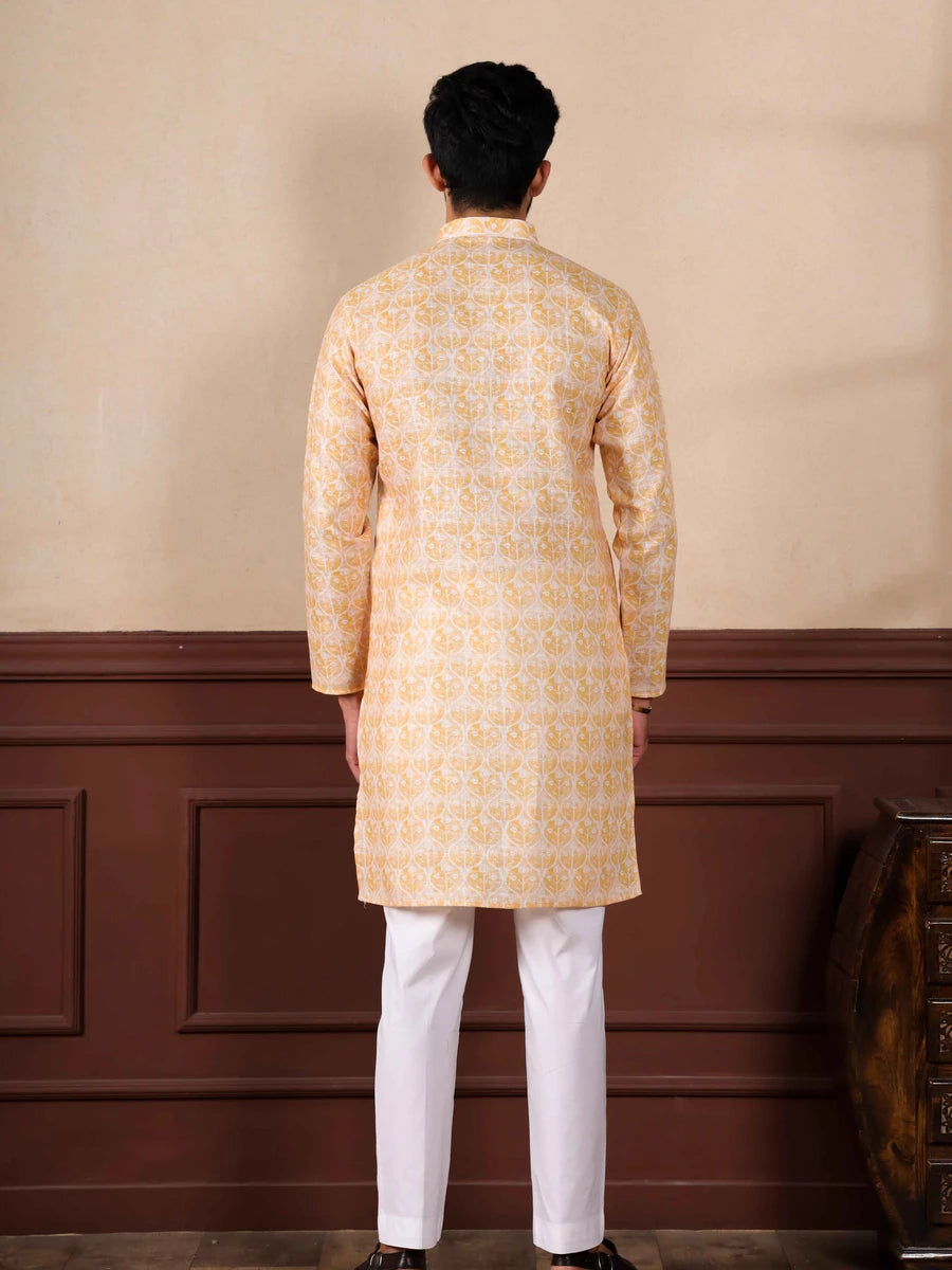 Ethnic Light Yellow  Party Wear Kurta Pajama | Designer Digital Printed Kurta