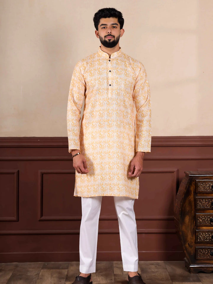 Ethnic Light Yellow  Party Wear Kurta Pajama | Designer Digital Printed Kurta