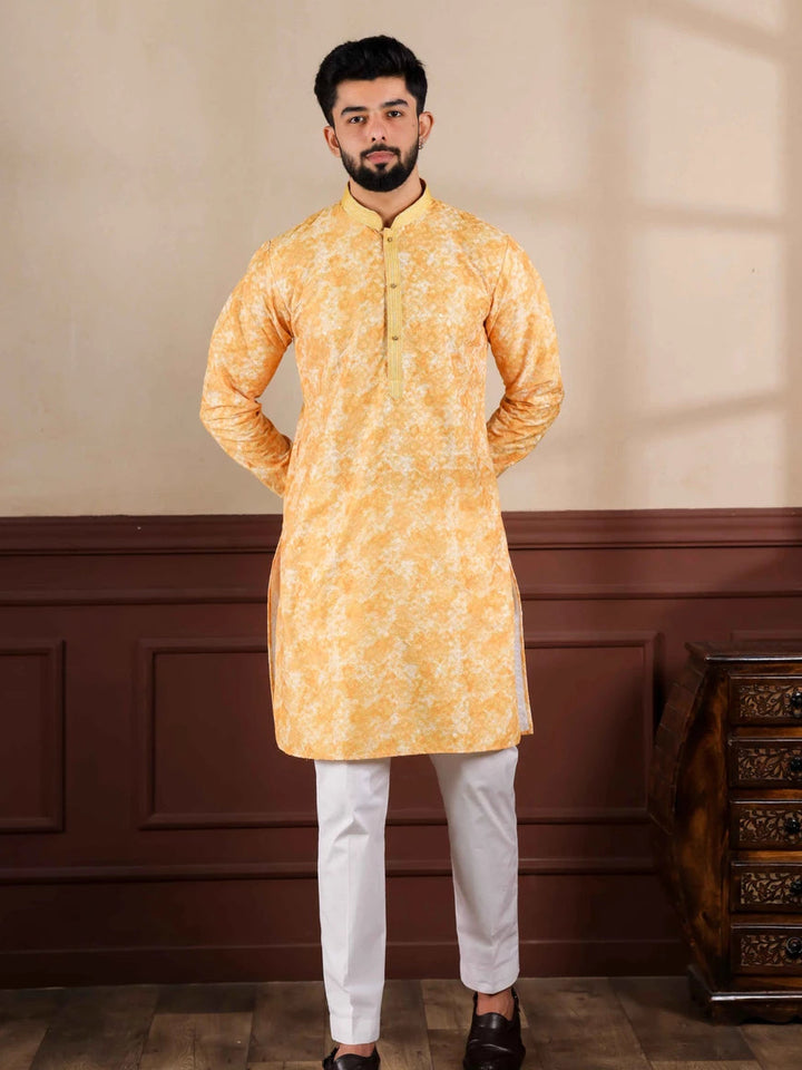 Designer Yellow Kurta Pajama | Cotton Blend with Hand Work