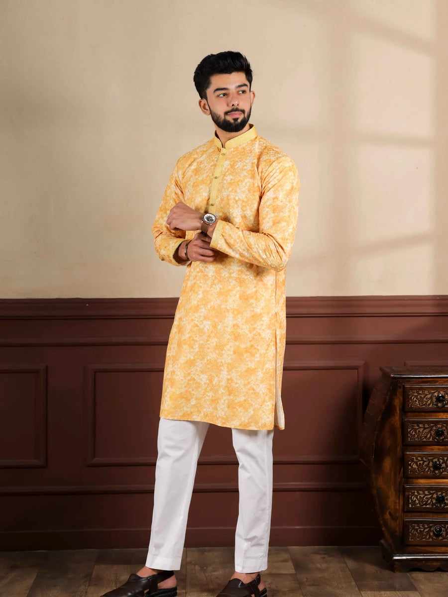 Designer Yellow Kurta Pajama | Cotton Blend with Hand Work