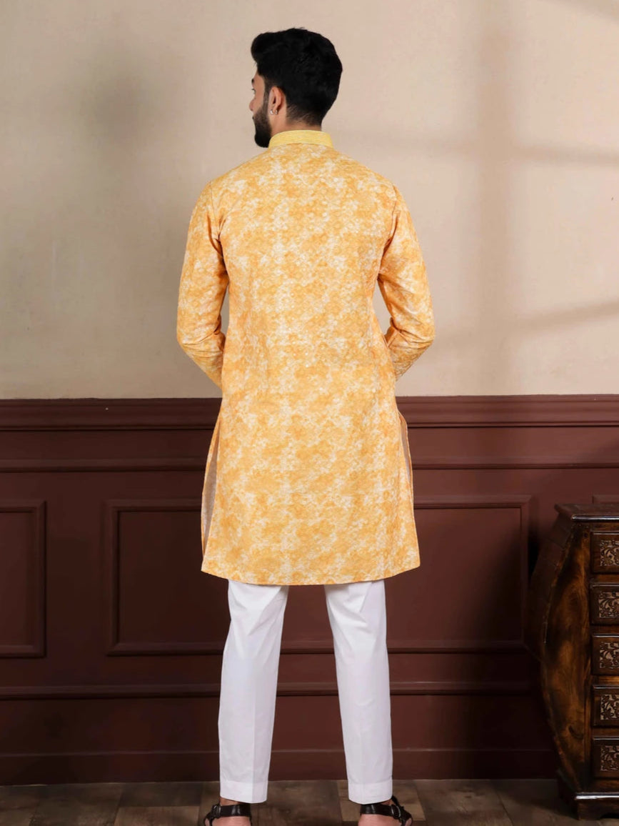 Designer Yellow Kurta Pajama | Cotton Blend with Hand Work