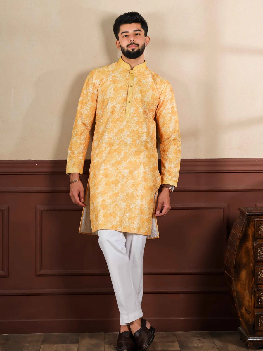 Designer Yellow Kurta Pajama | Cotton Blend with Hand Work