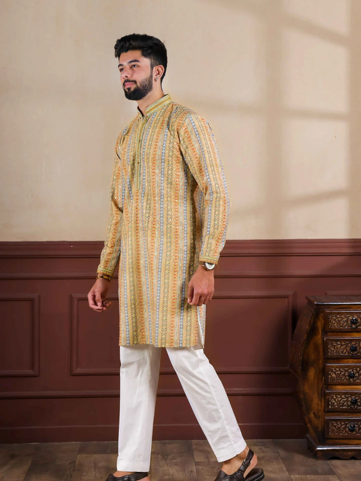 Sophisticated Festive Cotton Blend Kurta Pajama | Multicolor  Printed Design