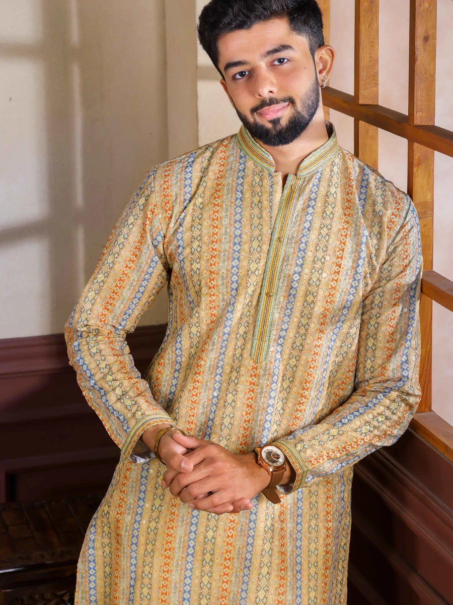 Sophisticated Festive Cotton Blend Kurta Pajama | Multicolor  Printed Design