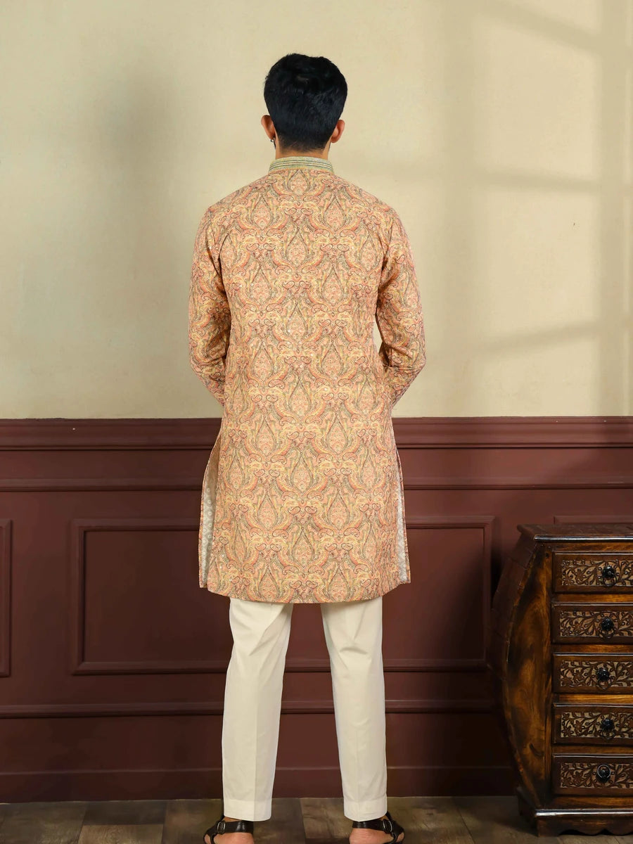 Classic Cotton Blend Kurta | Designer Print & Handcrafted Work