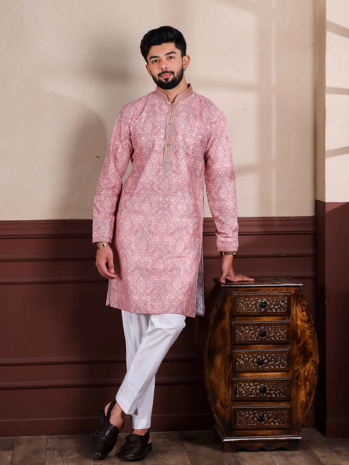 Classic Cotton Blend Kurta | Designer Print & Handcrafted Work