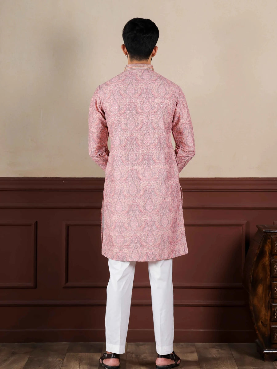 Classic Cotton Blend Kurta | Designer Print & Handcrafted Work