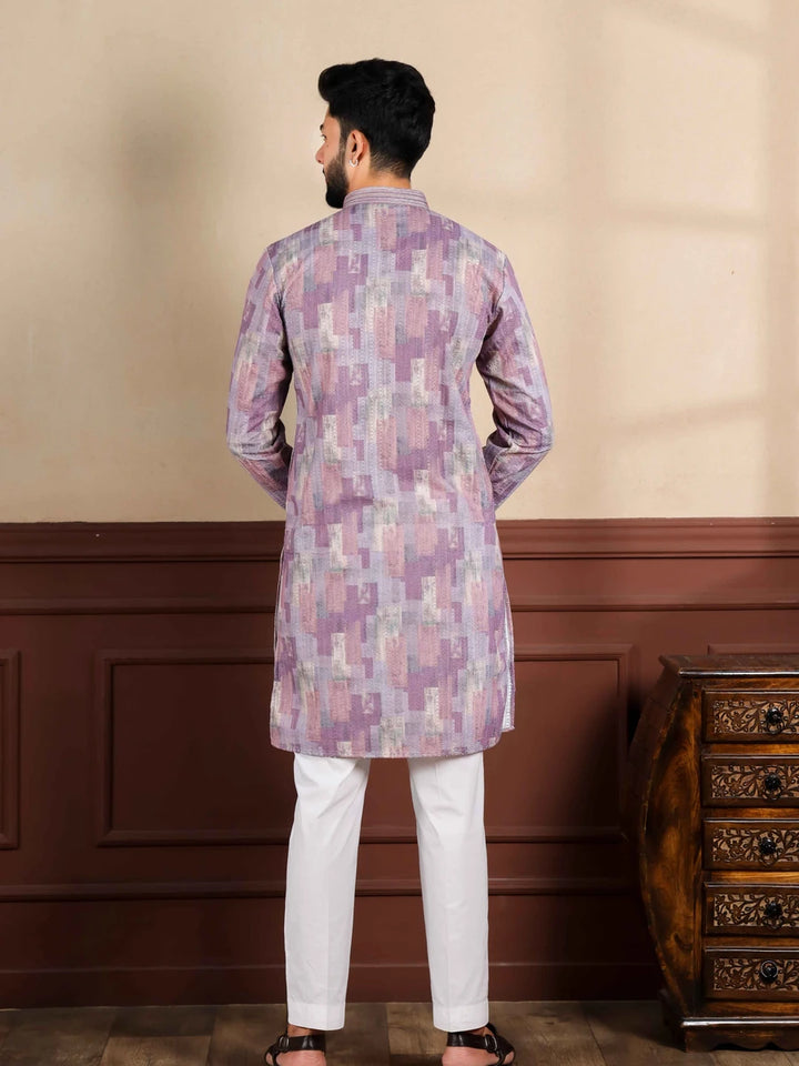 Exquisite Wedding Wear Purple Kurta | Cotton Fabric Pajama & Hand Work