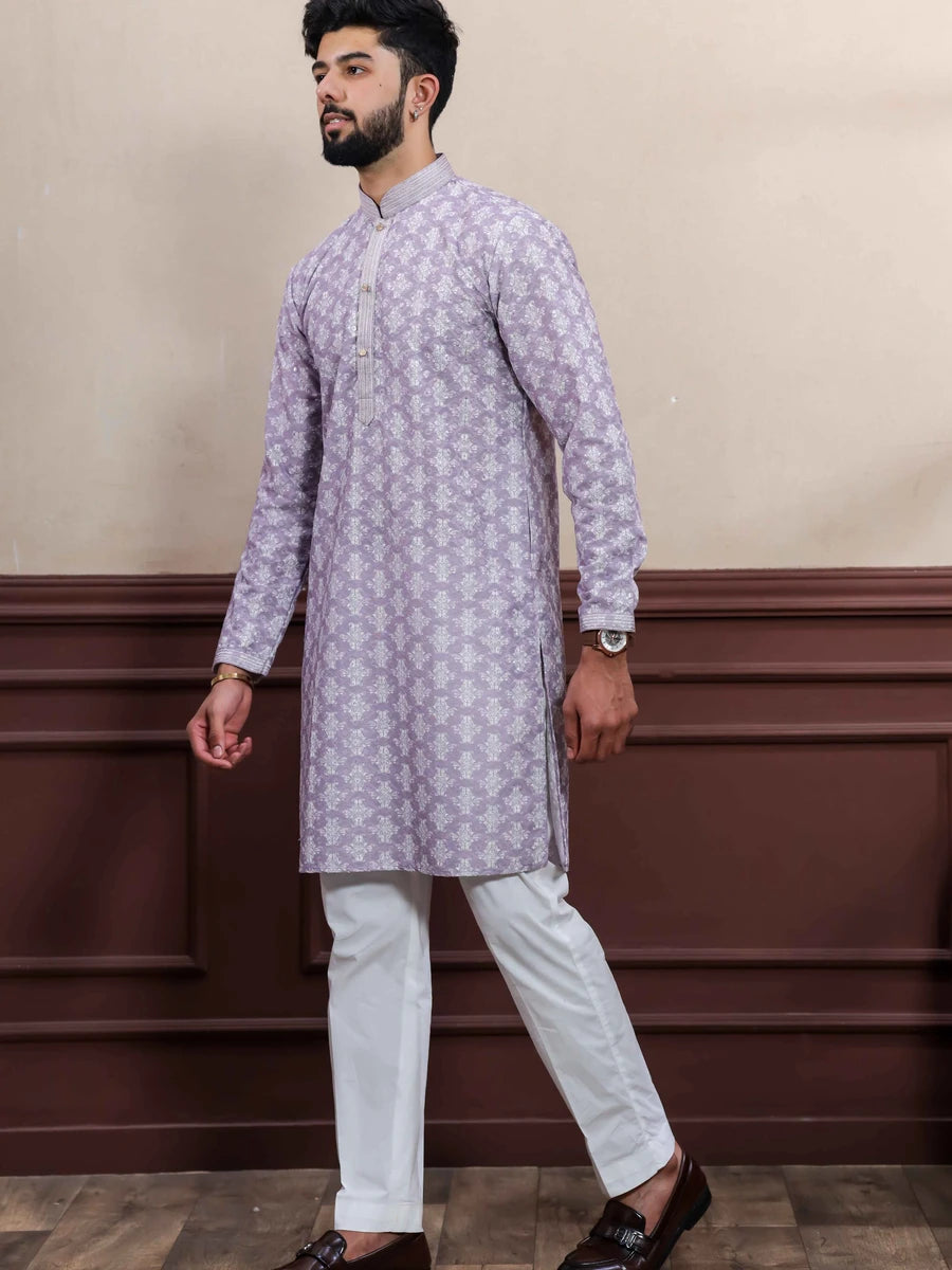 Graceful Cotton Kurta Pajama | Trendy Lavender Hand Work