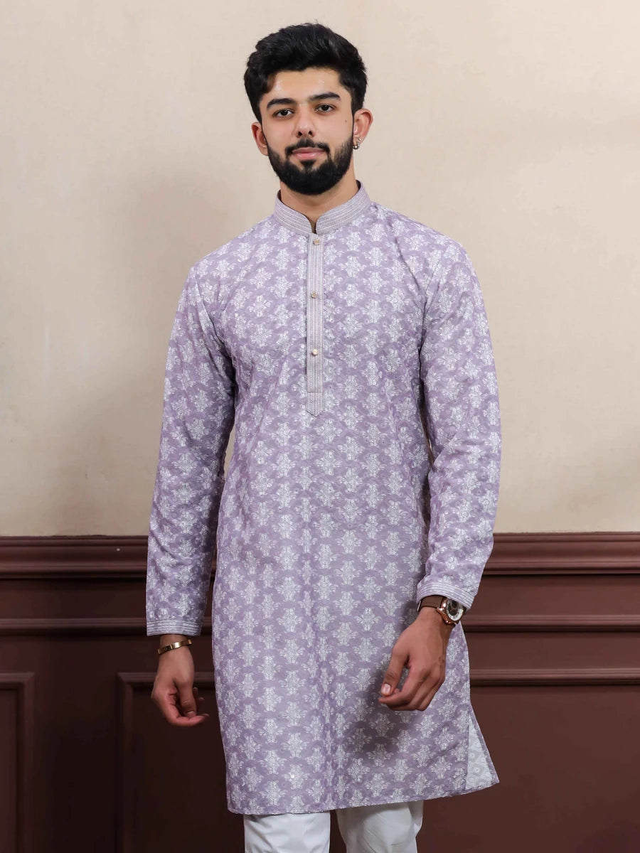 Graceful Cotton Kurta Pajama | Trendy Lavender Hand Work