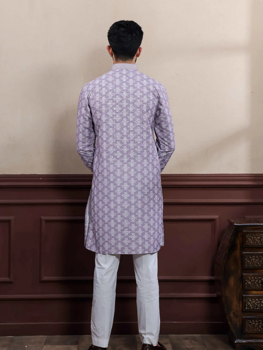 Graceful Cotton Kurta Pajama | Trendy Lavender Hand Work