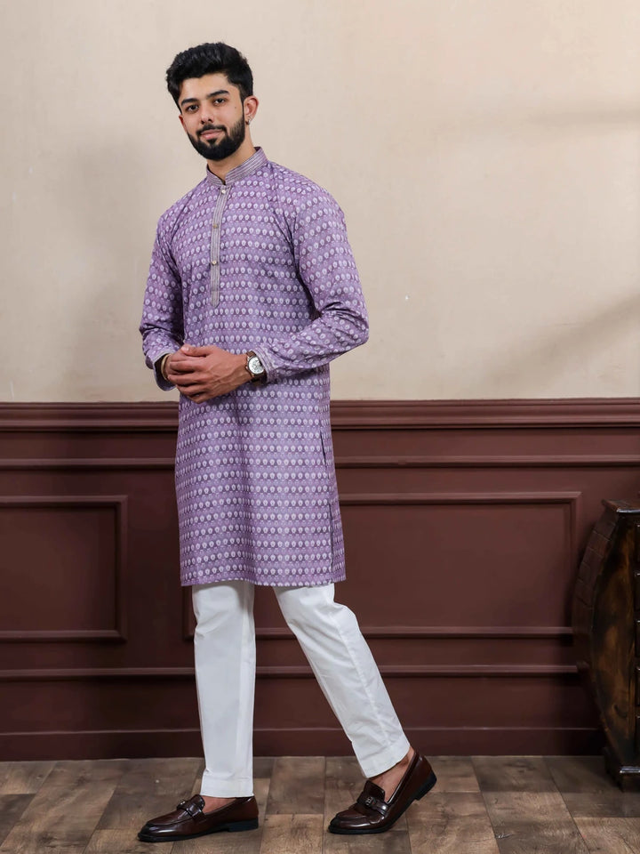 Premium Purple  Party Wear Cotton Kurta | Hand Work Embroidery Pajama Set