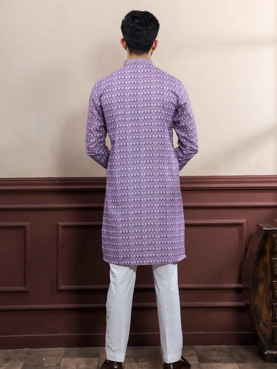 Premium Purple  Party Wear Cotton Kurta | Hand Work Embroidery Pajama Set