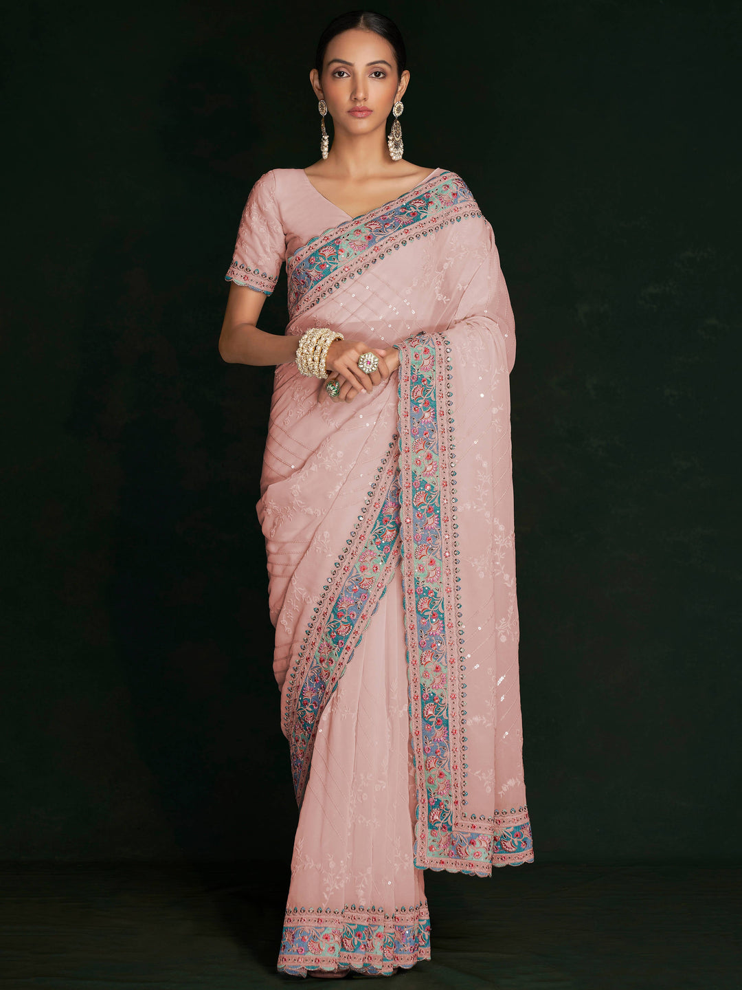 Blue georgette saree crafted for elegance and style.