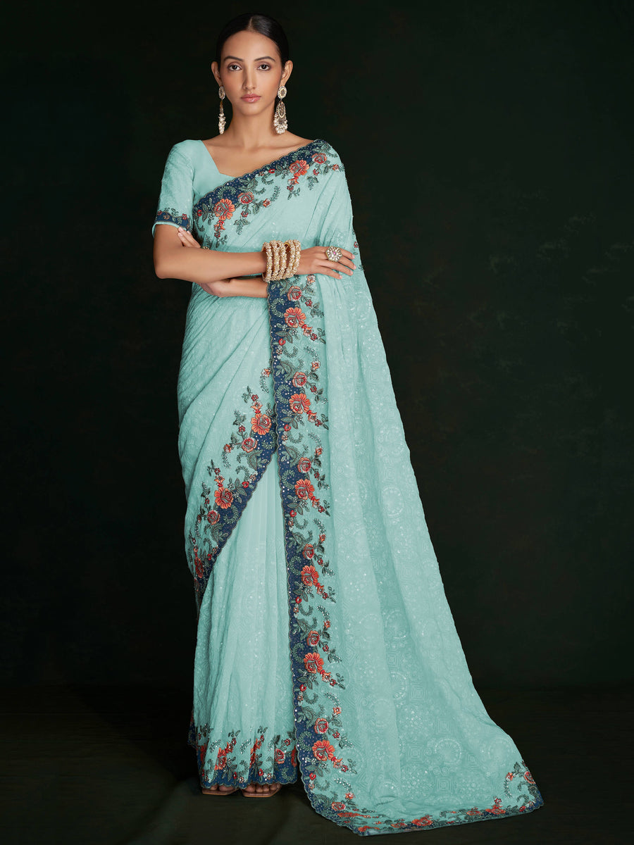 Blue georgette saree crafted for elegance and style.