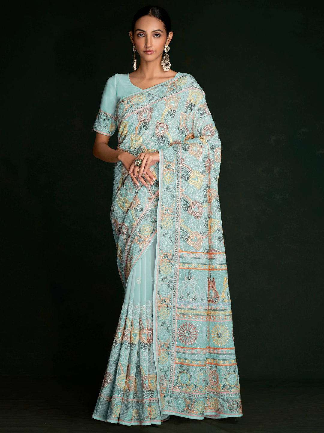 Vibrant color georgette saree crafted for elegance and style.