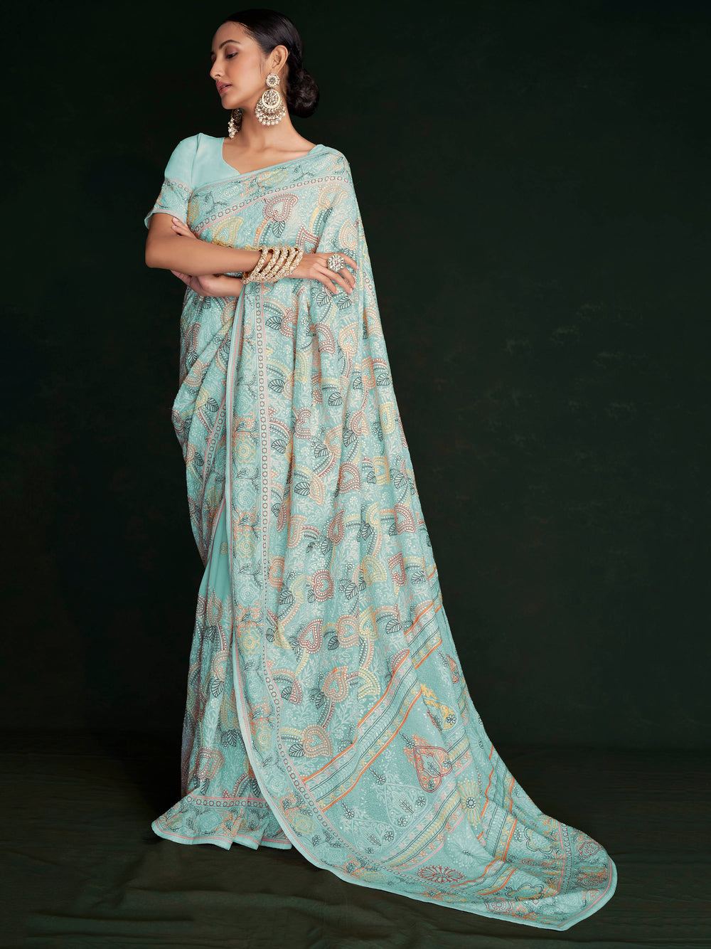 Vibrant color luxurious fabric exclusive attire crafted for elegance and style.