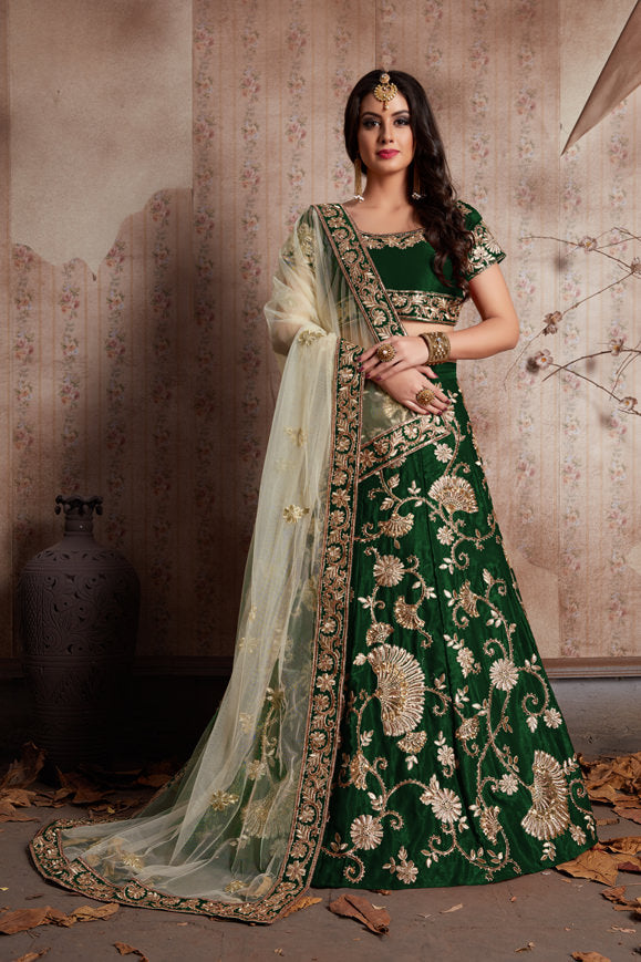 Velvet Lehenga Choli with Zari Embroidery and Soft Net Dupatta