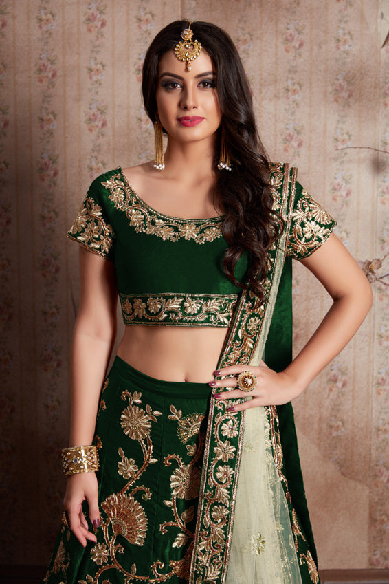 Velvet Lehenga Choli with Zari Embroidery and Soft Net Dupatta