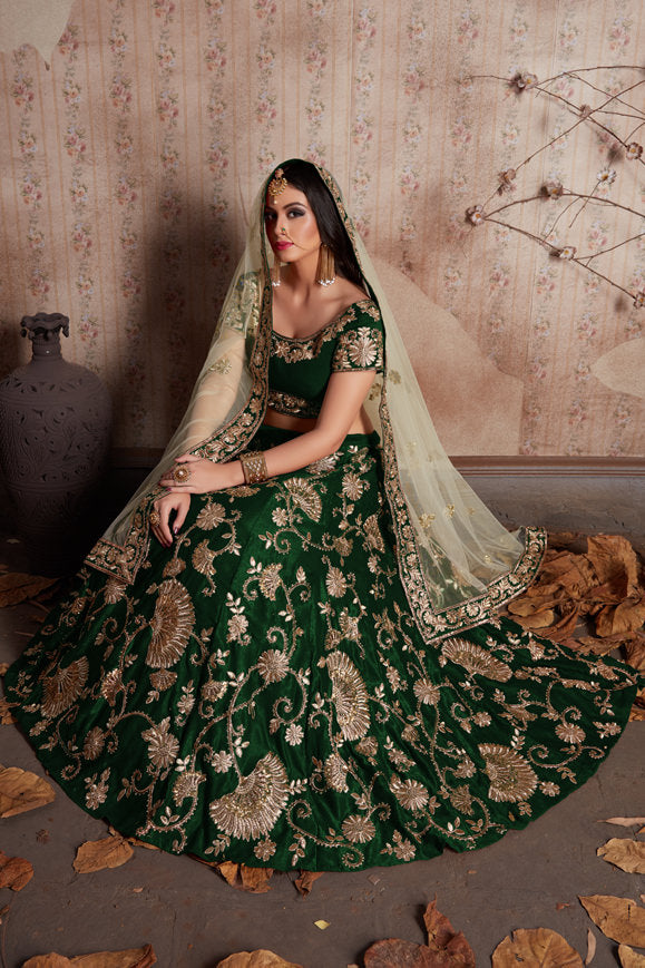 Velvet Lehenga Choli with Zari Embroidery and Soft Net Dupatta