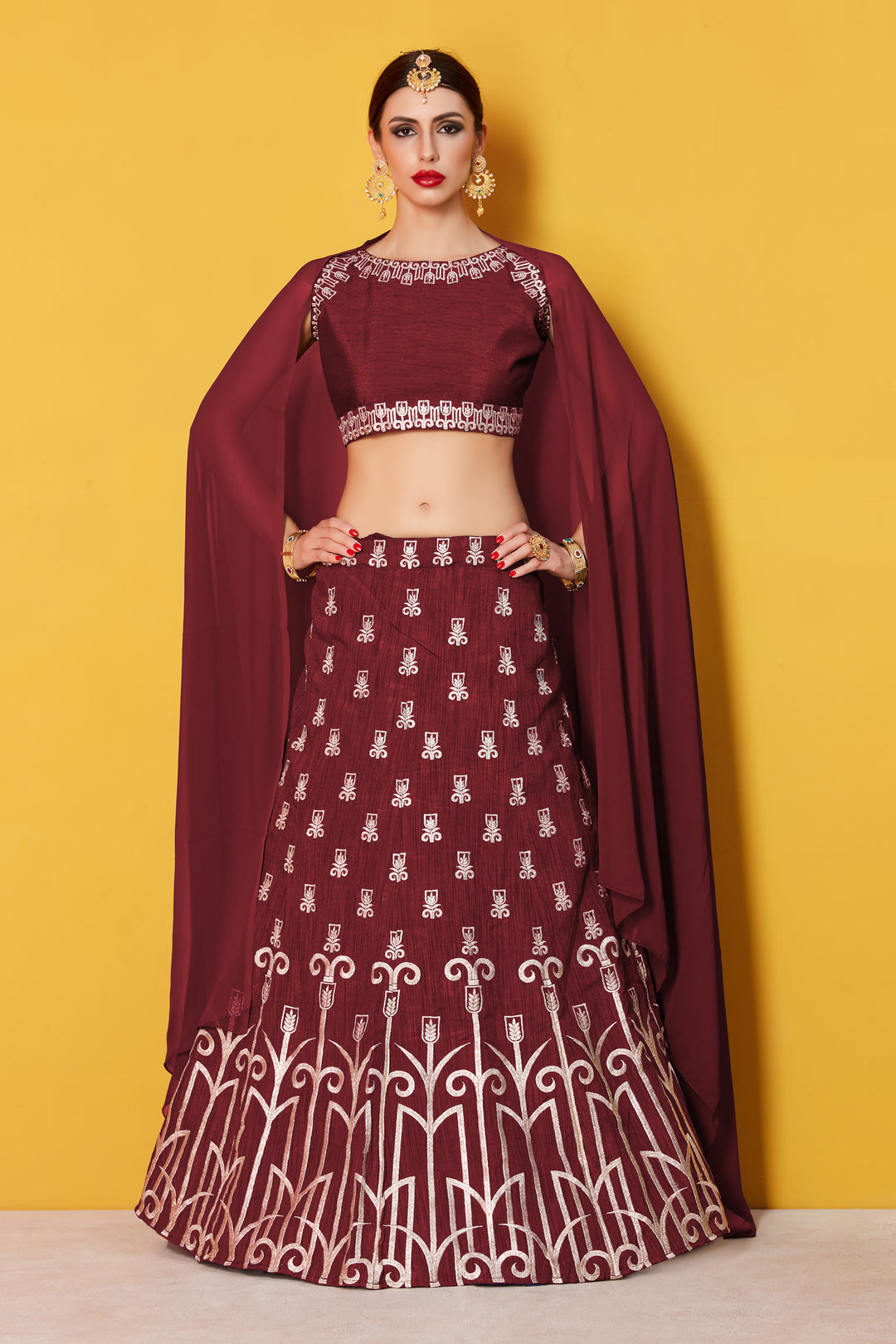 Elegant Art Silk Lehenga Choli | Embroidered Blouse with Plain Chanderi Dupatta