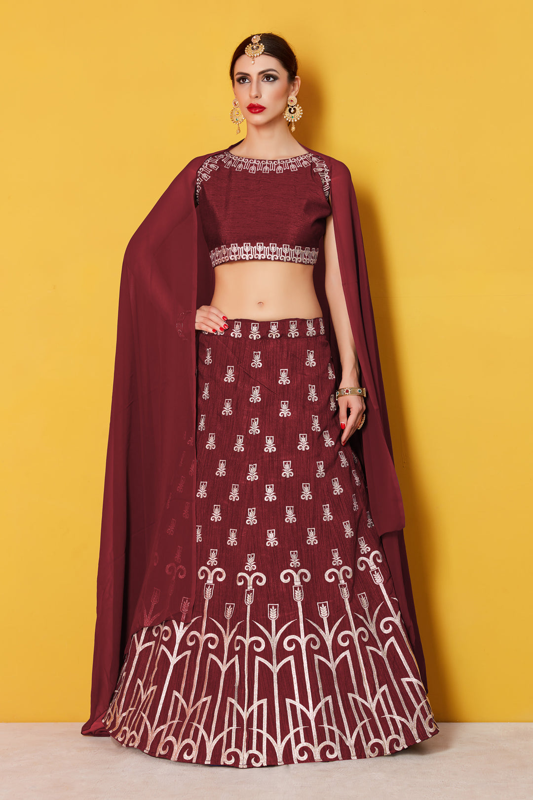 Art Silk Lehenga with Embroidered Blouse and Georgette Dupatta