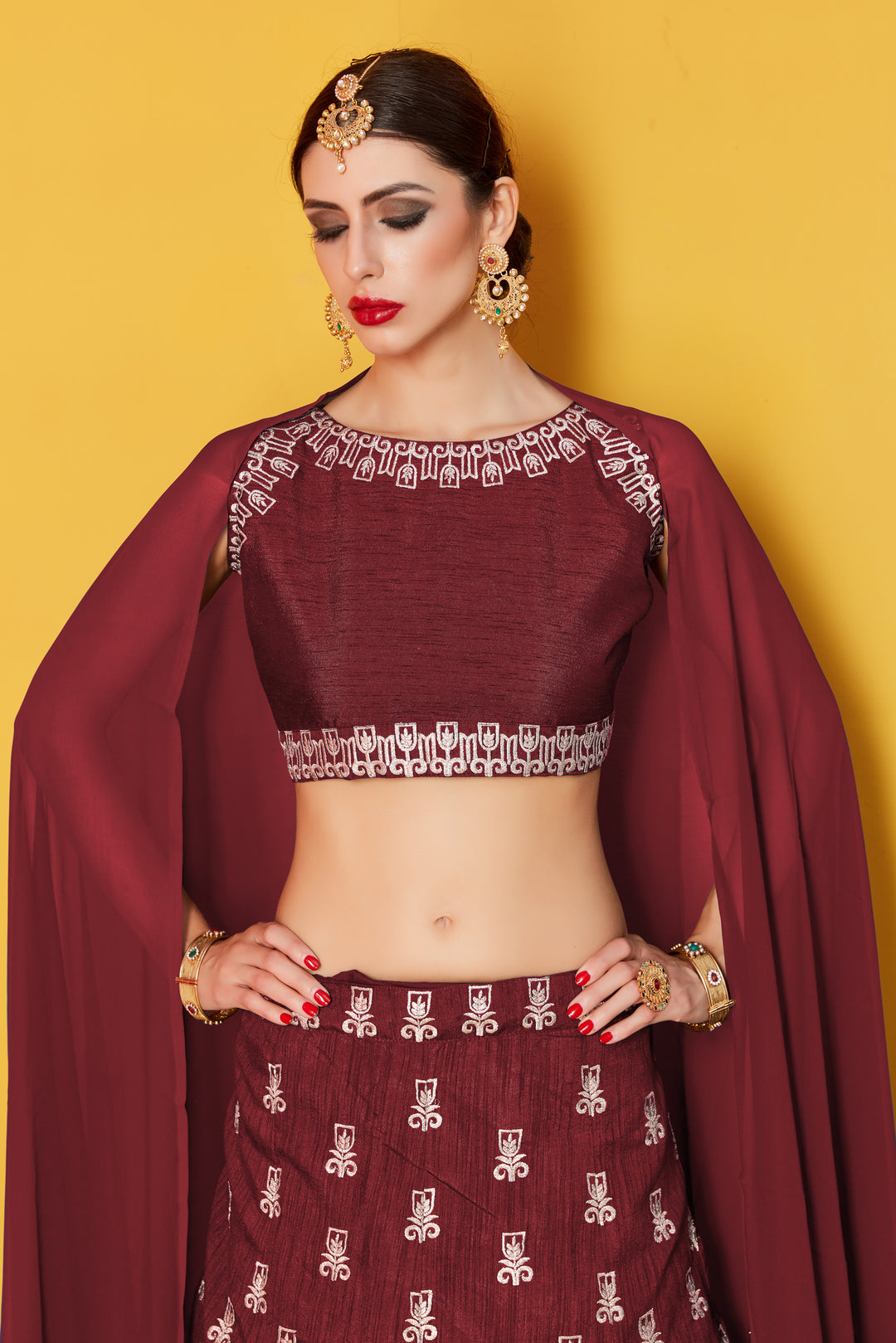 Elegant Art Silk Lehenga Choli | Embroidered Blouse with Plain Chanderi Dupatta